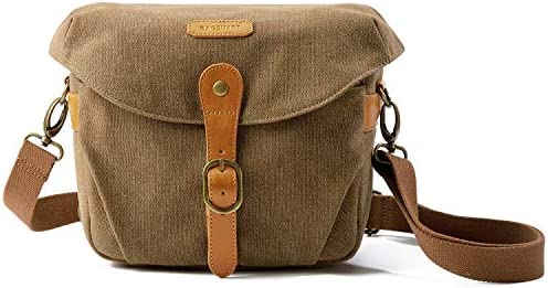BAGSMART Camera Bag, SLR DSLR Canvas Camera Case, Vintage Padded Camera Shoulder Bag with Rain Cover for Women and Men, Khaki