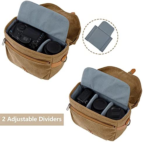BAGSMART Camera Bag, SLR DSLR Canvas Camera Case, Vintage Padded Camera Shoulder Bag with Rain Cover for Women and Men, Khaki - Image 2