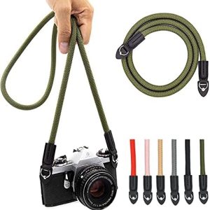 Eorefo Camera Strap Vintage 100cm Nylon Climbing Rope Camera Neck Shoulder Strap for Micro Single and DSLR Camera.(Army Green)