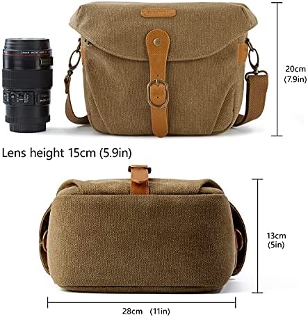 BAGSMART Camera Bag, SLR DSLR Canvas Camera Case, Vintage Padded Camera Shoulder Bag with Rain Cover for Women and Men, Khaki - Image 6