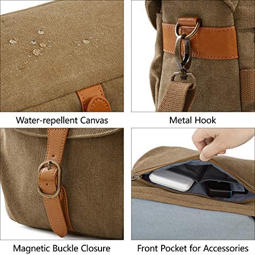 BAGSMART Camera Bag, SLR DSLR Canvas Camera Case, Vintage Padded Camera Shoulder Bag with Rain Cover for Women and Men, Khaki - Image 4
